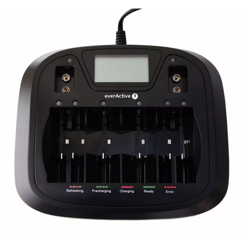 Batterieladegerät everActive NC-900U Universal DC — lädt AA, AAA, C, D, 9V, bis zu 6 Zellen, schwarz