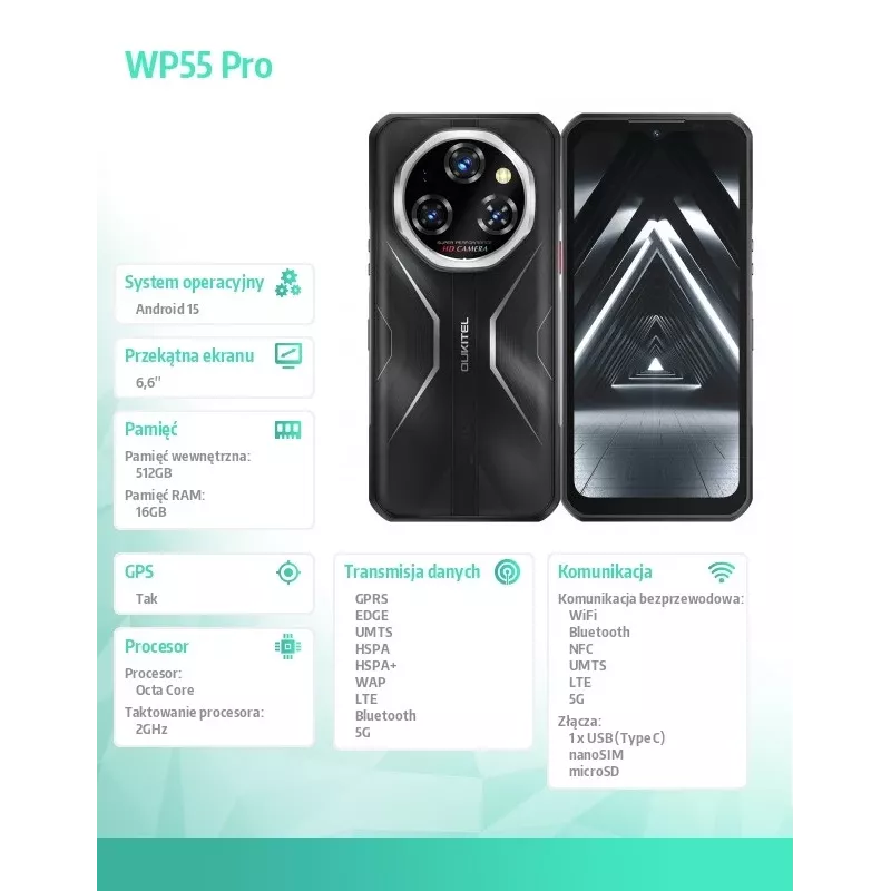 Smartphone Oukitel WP55Pro 6,6 Zoll 16 GB RAM 512 GB Speicher Schwarz