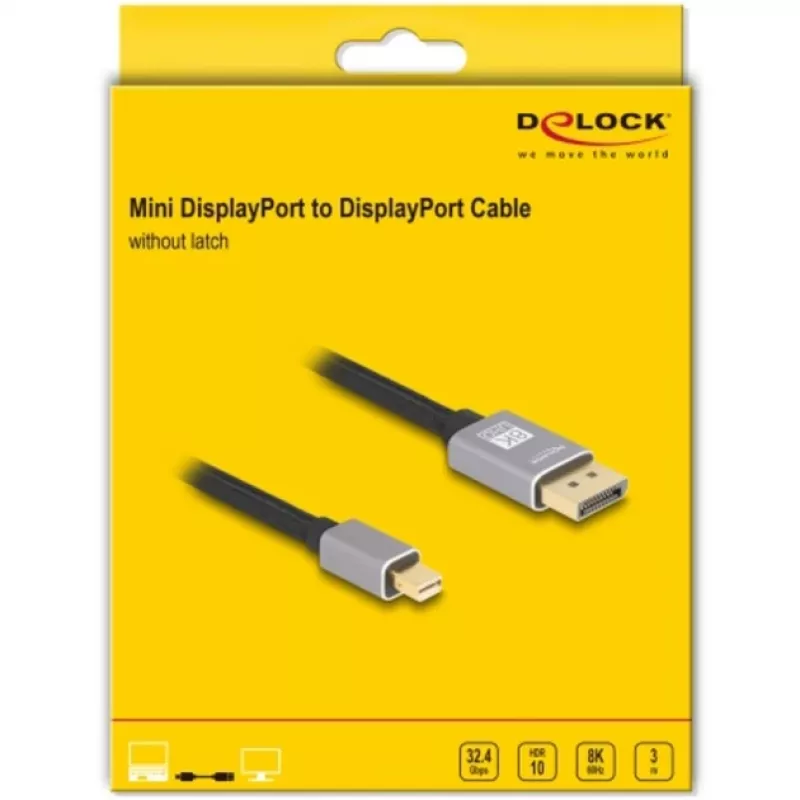 Delock - DisplayPort-Kabel - Mini DisplayPort (M) auf DisplayPort (M) - DisplayPort 1.4 - 3,0 m - Unterstützt 8K 60 Hz - Schwarz, Grau (81093)