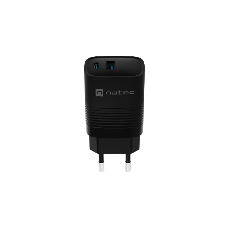 NATEC kabelgebundenes Ladegerät für Mobilgeräte NUC-2141, 30W, USB-C PD 3.0 + USB-A QC 3.0, 110–240V, schwarz