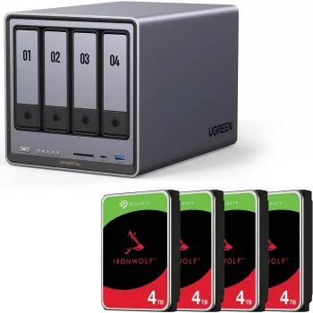 NAS-Gehäuse UGREEN DXP4800 Plus mit 16TB (4×4TB) SATA-Laufwerken, 4-Bay RAID-fähig