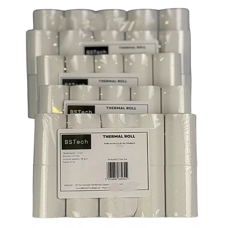 BSTech Papierrolle Thermopapier für Registrierkassen, Fiskal 57x15m, 10 Stück