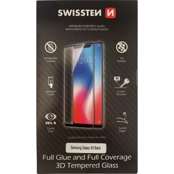 Gehärteter 3D-Vollklebe-Displayschutz SWISSTEN für Samsung Galaxy S8 – schwarz