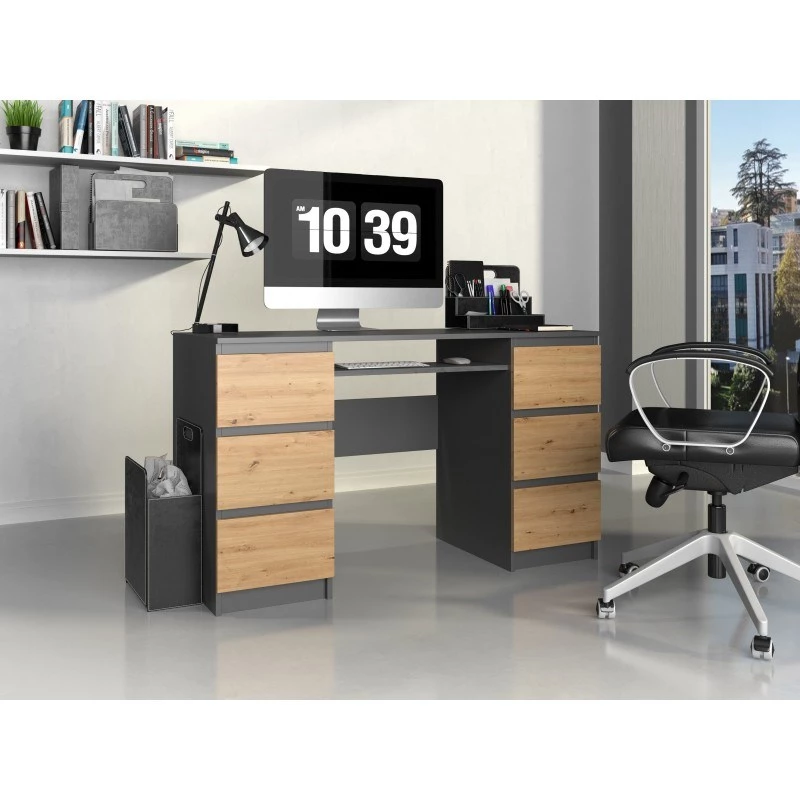 Computertischplatte e shop KUBA ANTR/ART, gerade, rechteckig, aus Spanplatte, 1300×510×760 mm, Eichenfarbe