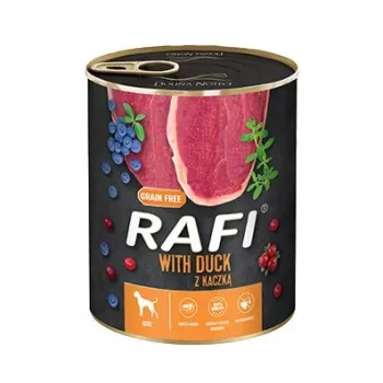 Nassfutter für Hunde dolina noteci Rafi Dog mit Ente, Blaubeeren & Cranberries 800 g, Protein 9%, Fett 7%, Feuchtigkeit 78%