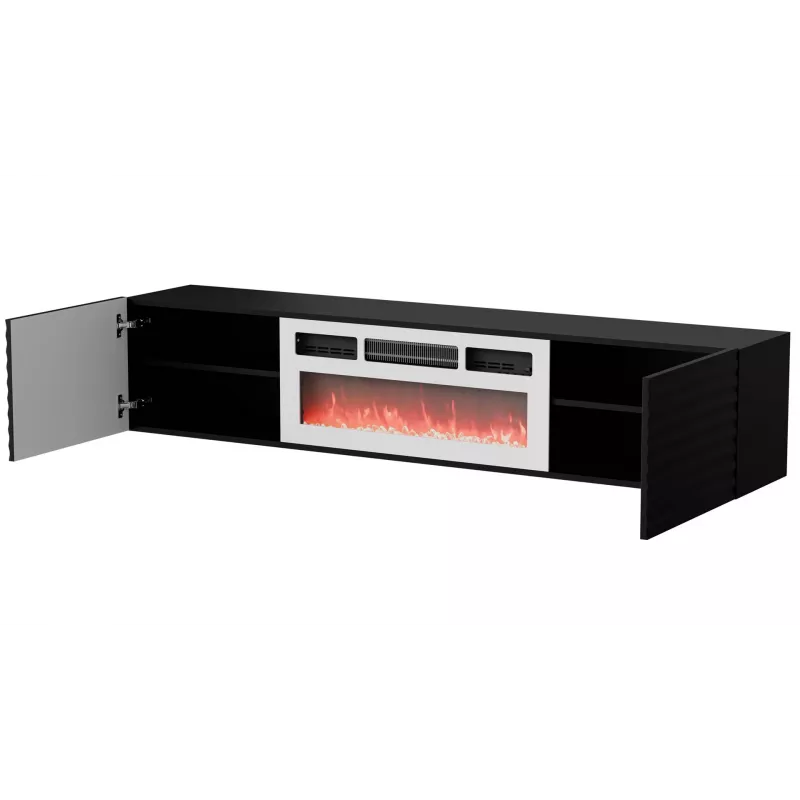Cama RTV-Schrank TULA 183x35x37 schwarz matt + weiß Kamin