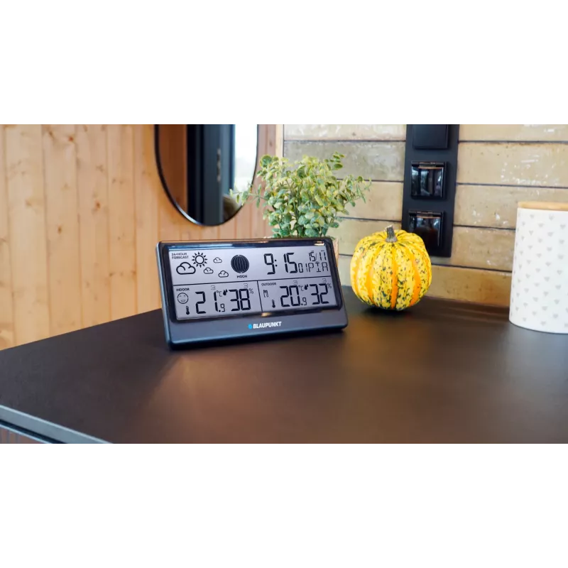 Wetterstation BLAUPUNKT WS20BK — Anzeige für Innen-/Außentemperatur & Luftfeuchtigkeit, schwarz, 1 Sensor, LCD, batteriebetrieben