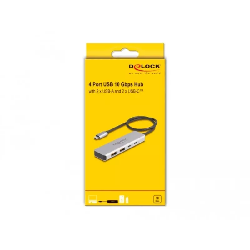 DeLOCK USB Hub USB Type-C 10 Gbit/s 2x Typ-A 2x Typ-C 35 cm Kabel