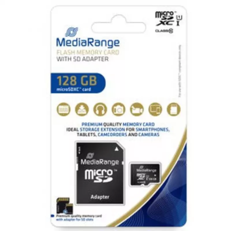 MediaRange MR945 - Flash-Speicherkarte (microSDXC mit SD-Adapter) - 128 GB - UHS-I / Class10 - microSDXC - Schwarz (MR945)