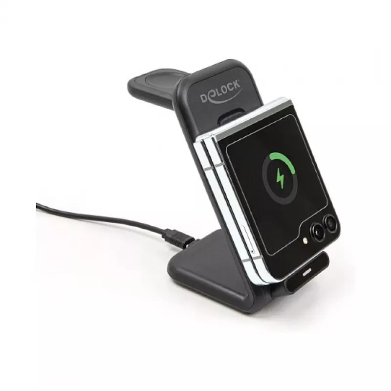 DELOCK 66941 Kabelloses Ladegerät 3-in-1 für Smartphone Smartwatch Kopfhörer USB Typ-C 15 W Indoor Schwarz