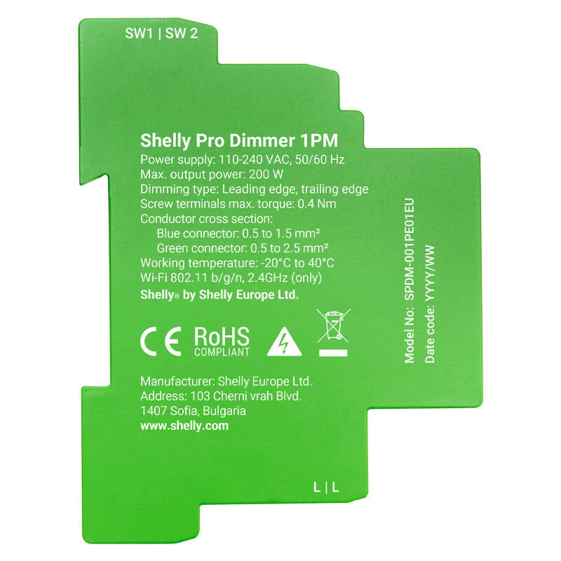 Shelly Pro Dimmer 1 DIN-Schienen-Smart-Schalter, 1-Kanal