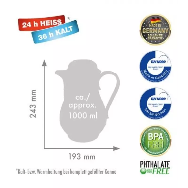Isolierflasche ROTPUNKT 330-16-04-0 1 L, Kirschrot, hält heiß 24 h, kalt 36 h