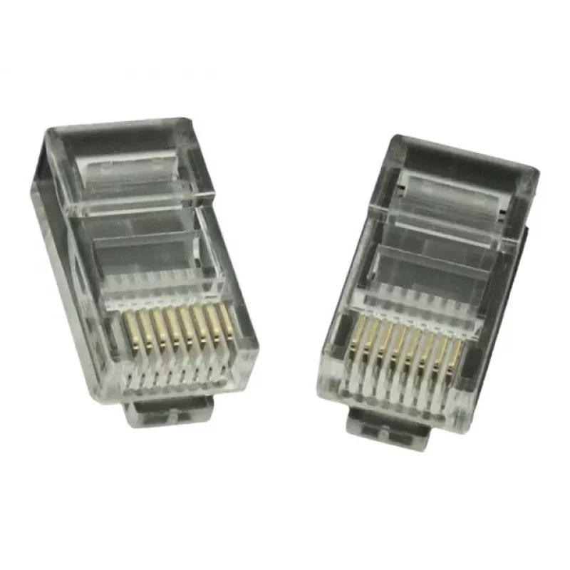Modularstecker 8P8C für feste LAN-Kabel CAT5, UTP, 10 Stk. pro Beutel | Modularer 8P8C RJ45-Stecker, 30µ” vergoldet, 3-zackige Innenkontakte für feste LAN-Kabel