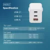 Wandladegerät DIGITUS DA-10303 67W GaN, 2× USB-C + 1× USB-A, 100–240V, weiß