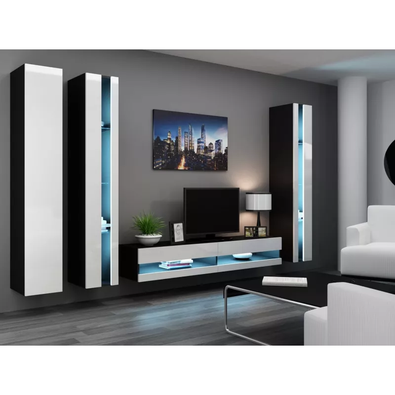 TV-Ständer cama meble VIGO NEW 30/180/40, 1800×400×300 mm, schwarze Oberplatte, Spanplattenrahmen