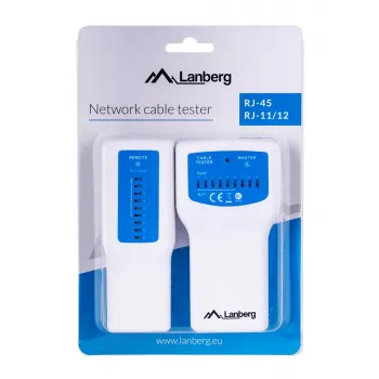 PoE-Tester LANBERG NT-0402 — PoE-Netzwerkkabeltester mit RJ-45/RJ-11-Unterstützung, LED-Anzeigen, Betriebs-LED, Ein-/Ausschalter