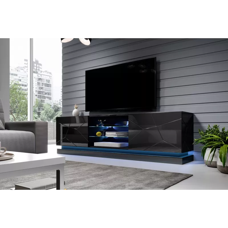 Cama TV-Schrank QIU 200 MDF schwarz glänzend/schwarz glänzend