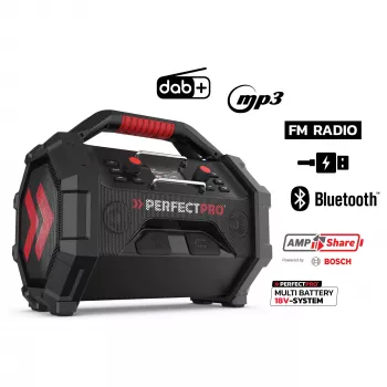 Tragbares Baustellenradio PerfectPro ROCKTAGON 18V — batteriebetriebenes Baustellenradio