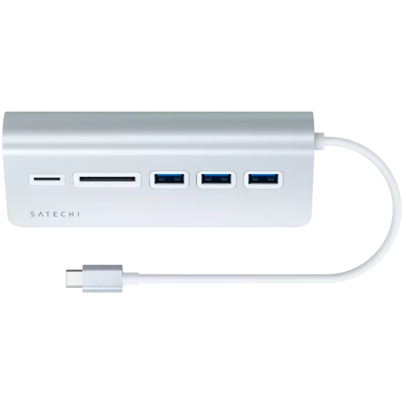 Satechi Type-C Aluminium USB Hub & Card Reader, Silber, ST-TCHCRS