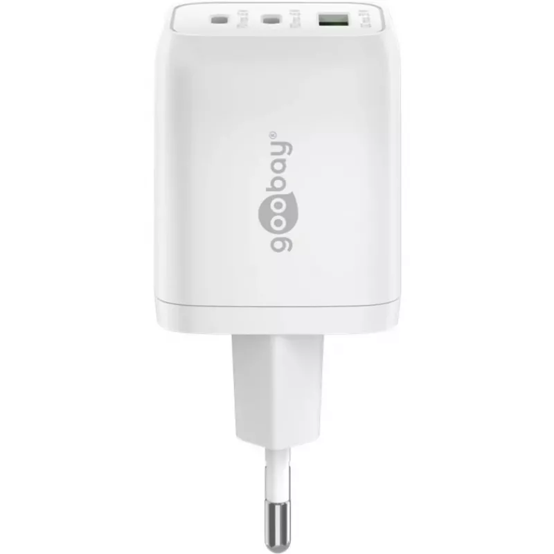 USB-C Fast Charger Nano, PD, GaN, 65 Watt (Weiß, 1x USB-A, 2x USB-C PD, Charge 3.0)