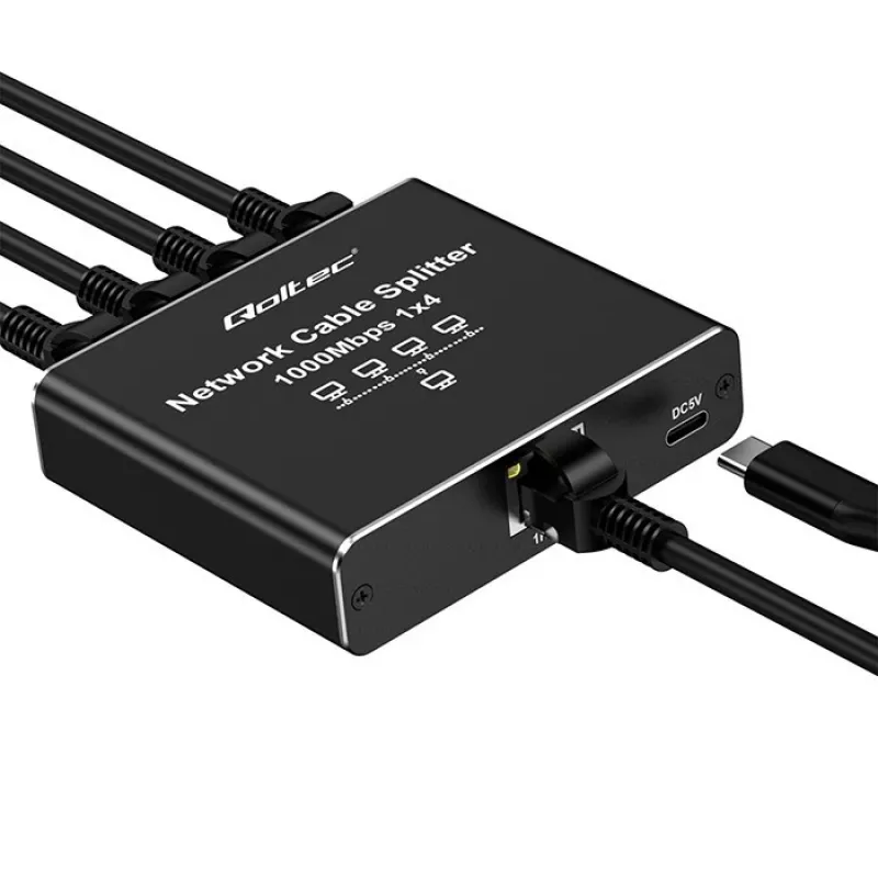 Ethernet Mini Switch QOLTEC 52293 1x4 RJ45, unmanaged Netzwerk-Splitter 1-in 4-out