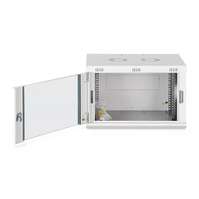 Wandmontiertes 19-Zoll-Rack-Gehäuse DIGITUS Dynamic‑N DN-37100, 7U, 600x450 mm (BxT), IP20, hellgrau, unmontiert