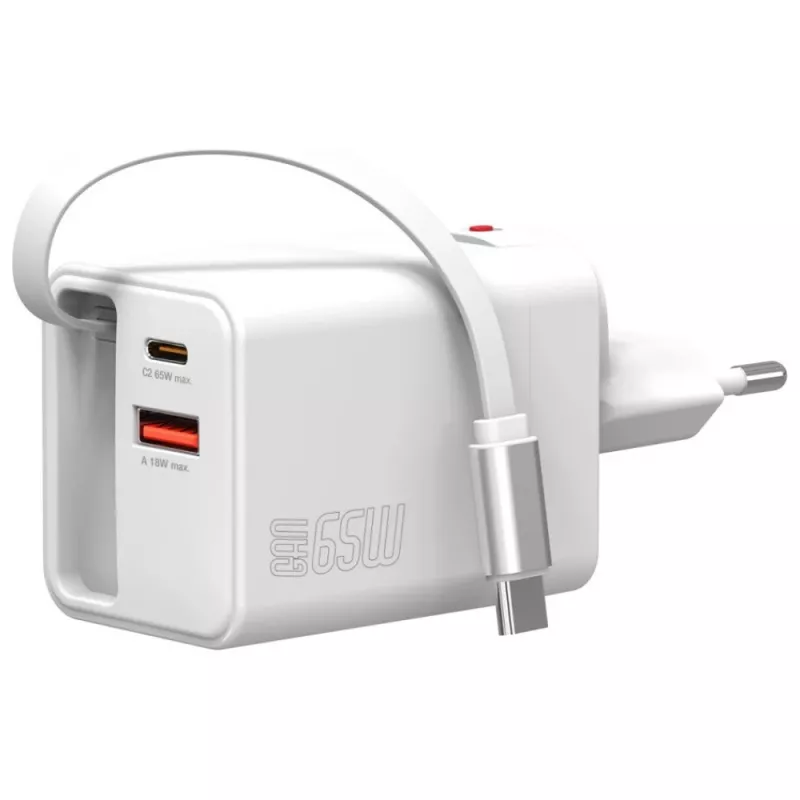 Indoor USB-C/USB-A Fast Charger 4smarts 541065 — Universal AC 100–240V, Max 20V, 0.7 m Kabel, Weiß