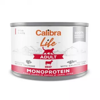 Nassfutter für Katzen Calibra Life Adult Beef 200 g Beutel — Alleinfuttermittel für ausgewachsene Katzen, 78 % Feuchtigkeit, 9,5 % Protein