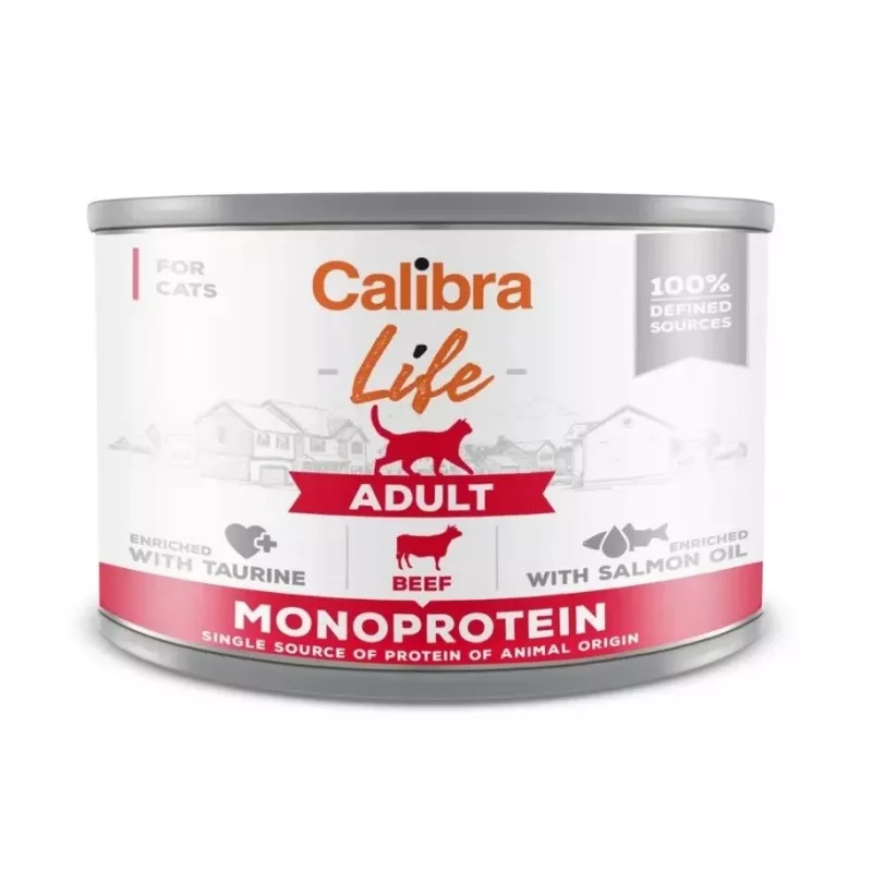 Nassfutter für Katzen Calibra Life Adult Beef 200 g Beutel — Alleinfuttermittel für ausgewachsene Katzen, 78 % Feuchtigkeit, 9,5 % Protein