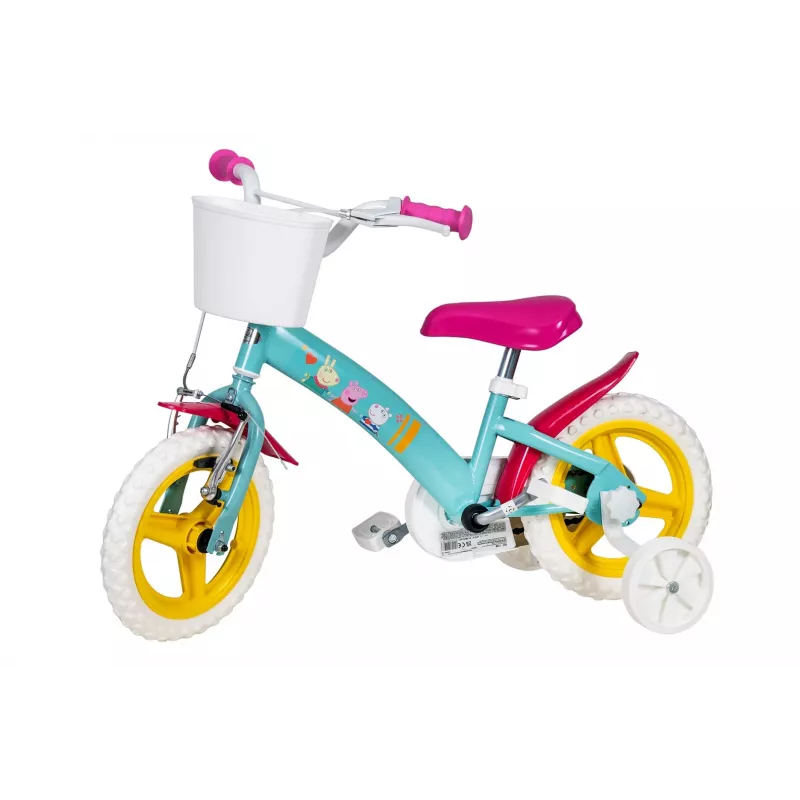 Kinderfahrrad Toimsa TOI1198 12 Zoll Peppa Pig Design, 12-Zoll-Schaumstoffräder, Vorderbremse, Stützräder, Korb