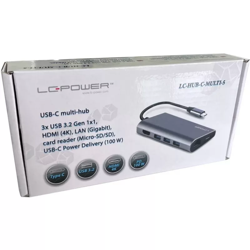 Laptop-Dock LC-Power LC-HUB-C-MULTI-5 USB 3.2 Gen 1 Type-C kabelgebunden