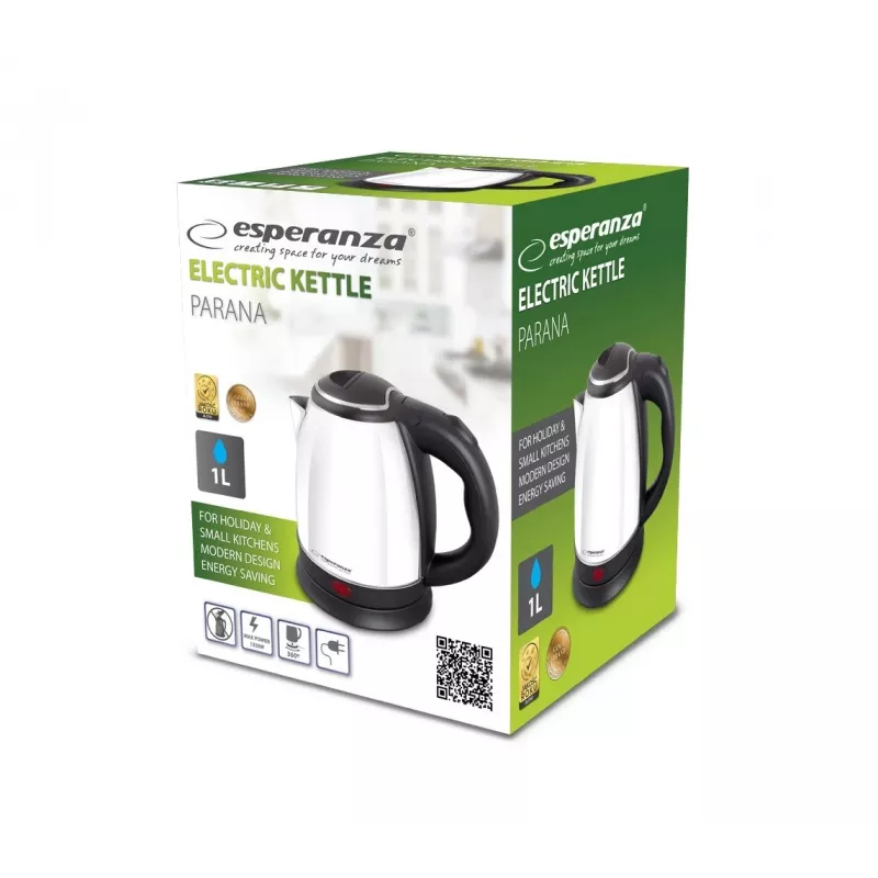 Esperanza EKK128W Parana Elektro-Wasserkocher, 1,0 l, 1350 W, kabellos, Edelstahl, weiß