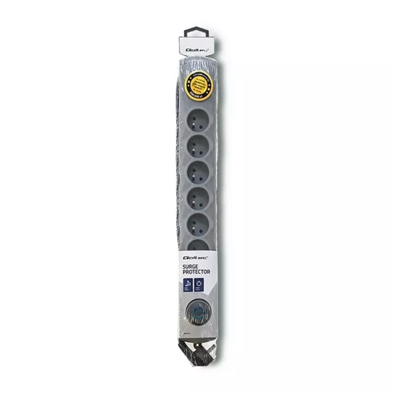 50168 Überspannungsschutz 8 Ausgänge Schuko 230 V 3 m grau - Überspannungsschutzleiste (8 Schuko-Steckdosen, Typ F, 230 V, 50 Hz - Qoltec