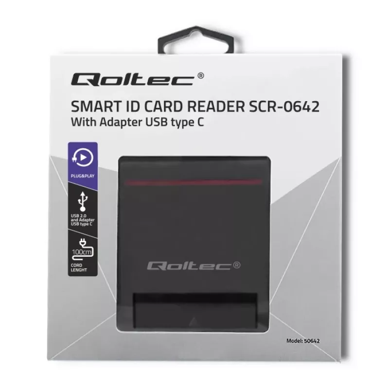 ID-Kartenleser QOLTEC Smart-Chip-ID-Kartenleser — USB, schwarz, 84,5×65×16 mm, 63 g