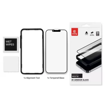 Gehärtetes Glas Displayschutz Crong für iPhone 16e / 14 / 13 / 13 Pro — 3D-Vollabdeckung