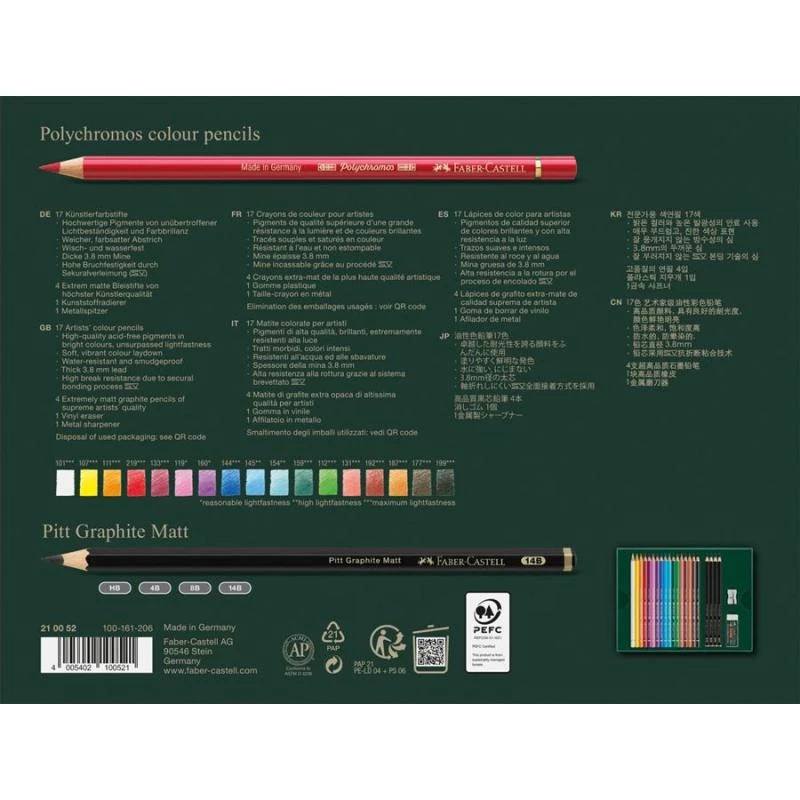 Ölbasierter Stift Faber-Castell Polychromos & Pitt Graphite Matt Set 21 Stück Mehrfarbig