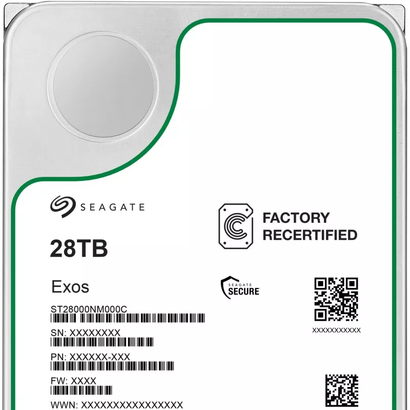 HDD SEAGATE Exos 3,5 Zoll 28 TB SATA WIEDERAUFBEREITET, Modell ST28000NM000C-REC