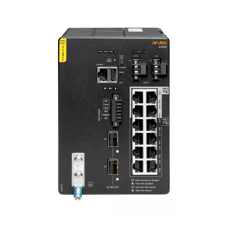 Hewlett Packard Enterprise HPE Aruba 4100i - Switch - 8 x 10/100/1000 (PoE Class 4) + 4 x 10/100/1000 (PoE Class 6) + 2 x SFP+ - DIN-Schienenmontage - PoE Class 4 / PoE Class