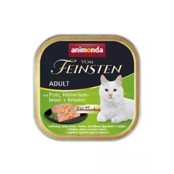 Nassfutter für Katzen animonda Vom Feinsten Gourmet Centre — Truthahn & Huhn Kräuter, 100 g Schale, ausgewachsen