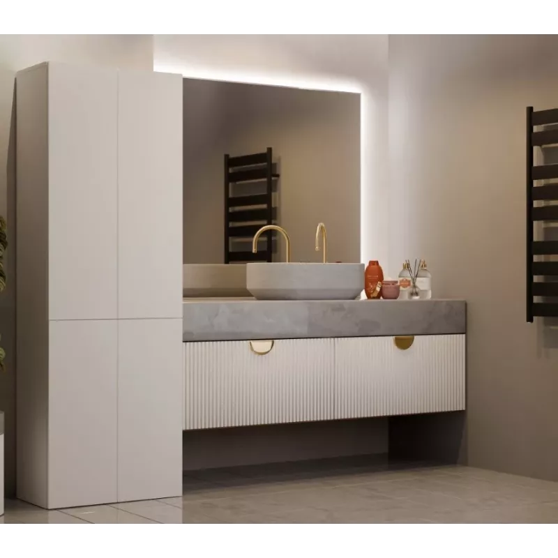 Badezimmerschrank Nel DD 1K Korb Farbe Kaschmir Lange Türen