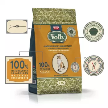 FOLK Masurischer Kaninchen- und Reh-Eintopf mit Rüben und Preiselbeeren - Trockenfutter für Katzen - 7 kg