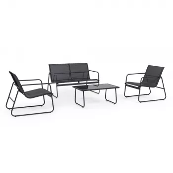 Extralink Schwarz FOREST GARTENMÖBEL-SET TEXTILEN ZWEI STÜHLE + LIEGE + KLAPPTISCH SCHWARZ L-0358 Outdoor-Möbelset