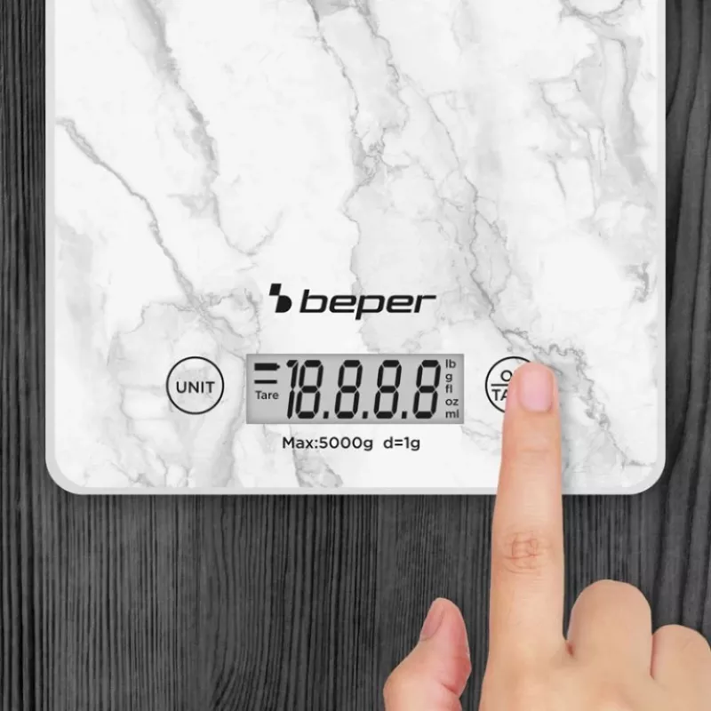 Küchenwaage Beper P102BIL004 - digital, 5 kg, 1 g, weißer Marmor