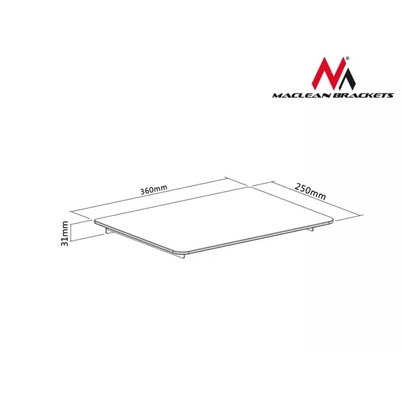Regalzubehör MACLEAN MC-629 — TV/DVD-Regal mit Stangenklemme, 360×250 mm, max. Belastung 8 kg
