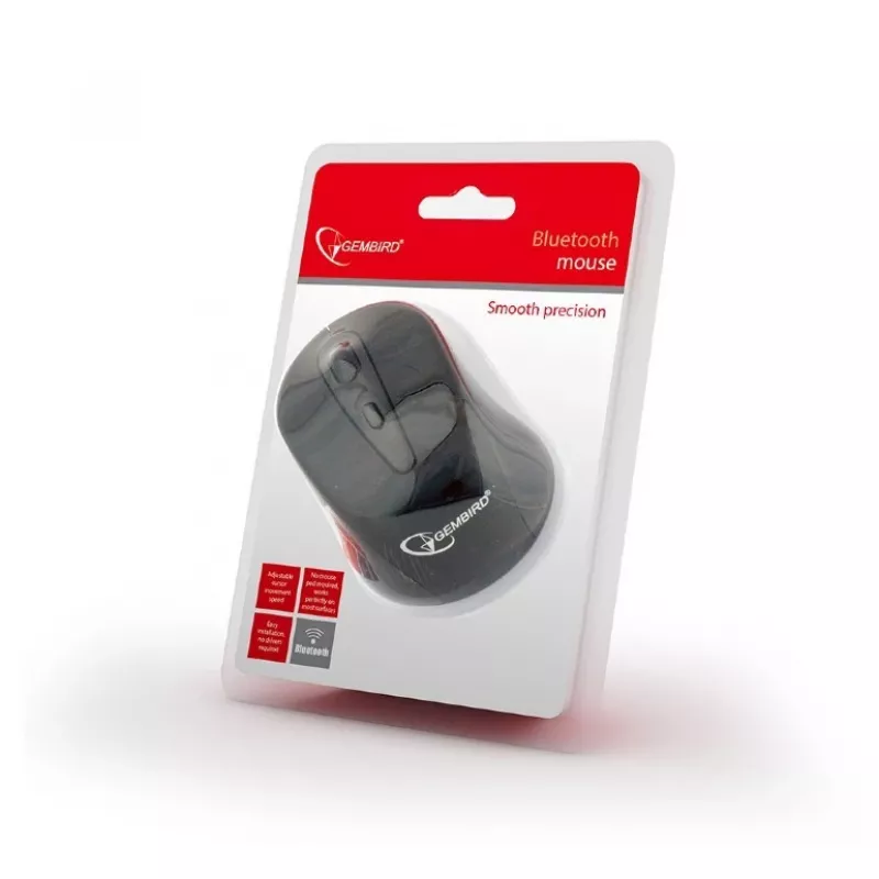 Kabellose optische Bluetooth-Maus GEMBIRD MUSWB2 — für Rechtshänder, 1600 DPI, 6 Tasten, schwarz/grau, AAA-Batterien