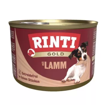 Nassfutter RINTI Gold Lamm 185 g — Alleinfuttermittel für ausgewachsene Hunde in der Dose, 79 % Feuchtigkeit, 10 % Protein, 8 % Fett