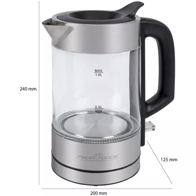 ProfiCook PC-WKS 1229 G Wasserkocher 1 L 1600 W Edelstahl, Transparent