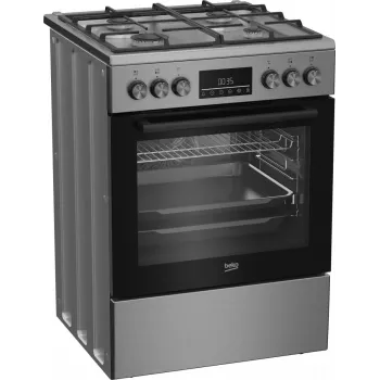 Freistehender Gas-Elektro-Herd BEKO FBM62330GXTN 60 cm, 4-Flammen-Gaskochfeld, 72 l Elektrobackofen, Energieeffizienzklasse A