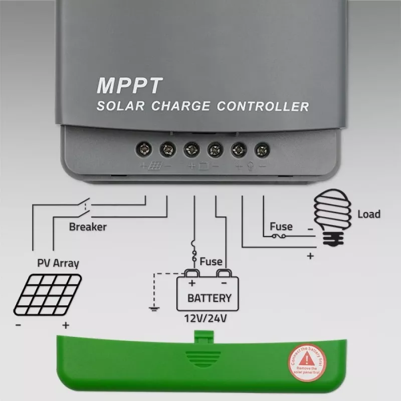 Qoltec, Solar-MPPT-Laderegler mit Temperatursensor 20A 12V/24V Display LCD 2 X USB