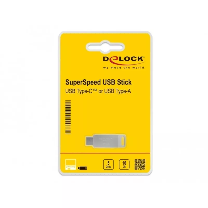 USB Flash Drive DeLOCK 16GB USB-C Type-A Metallgehäuse